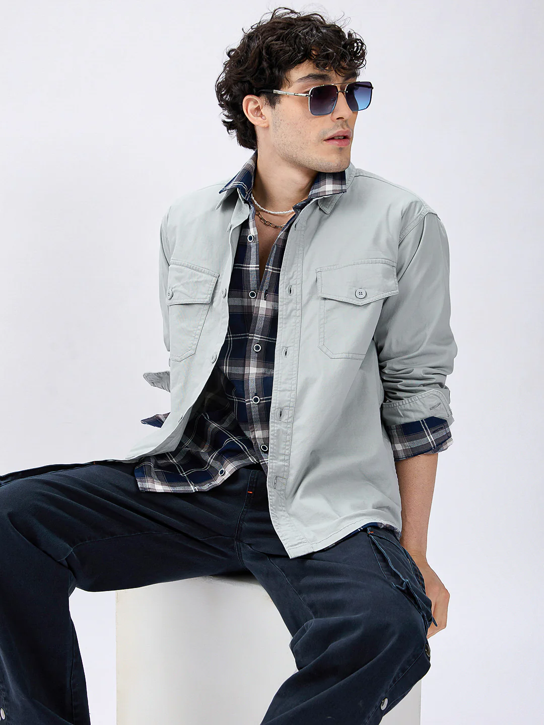 Super Soft Muted Mint Green Double Pocket Overshirt - Image 2