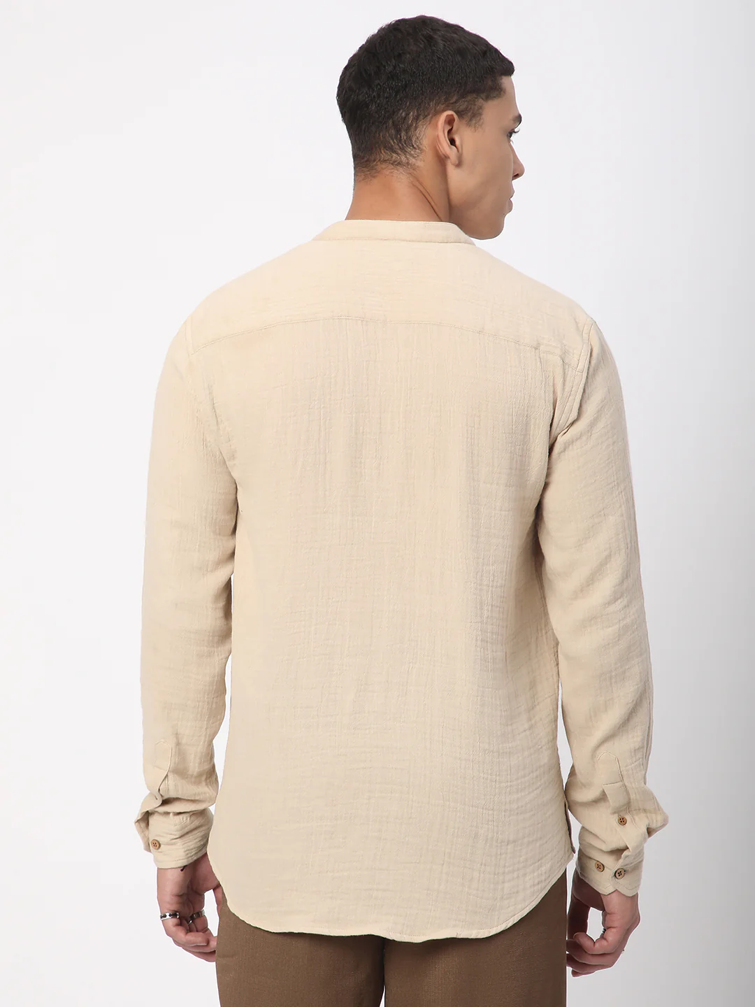 Tan Beige Double Cloth Crinkled Kurta - Image 7