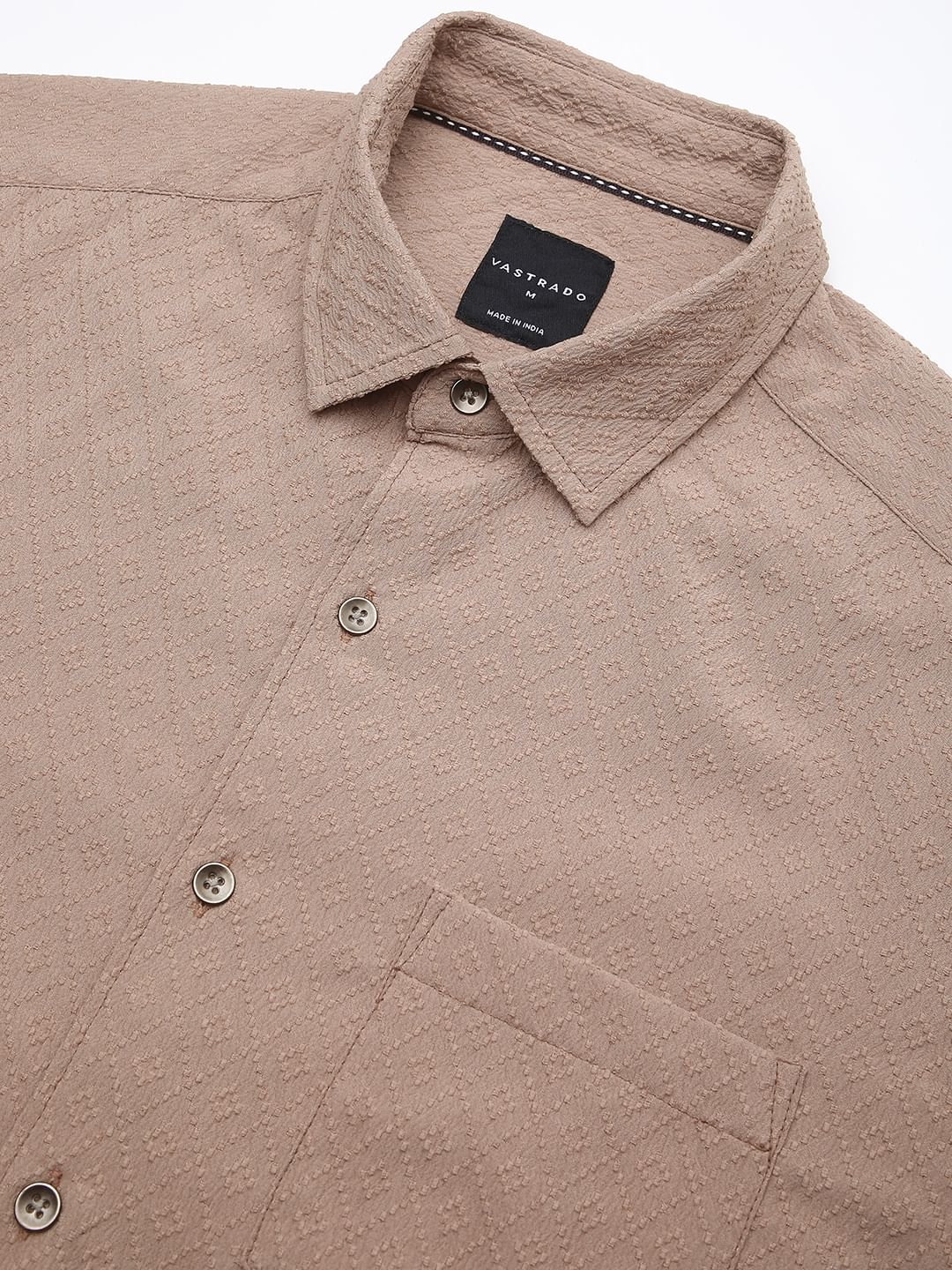 Taupe Beige Lozenge Jacquard Textured Shirt - Image 2