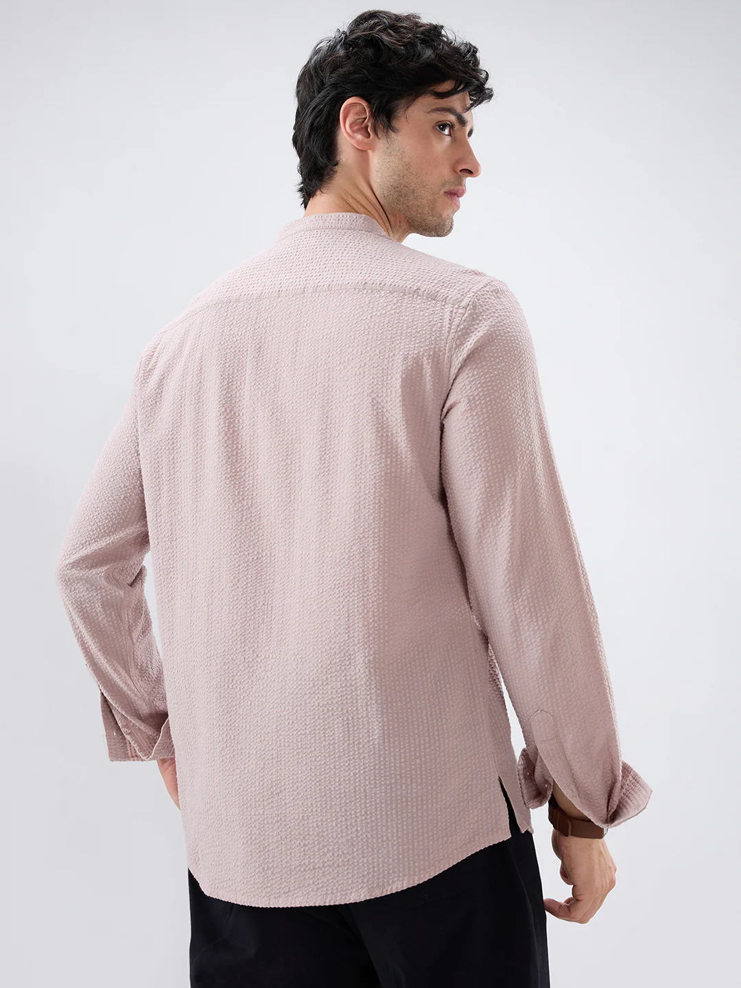 Taupe Beige Seersucker Striped Kurta - Image 6