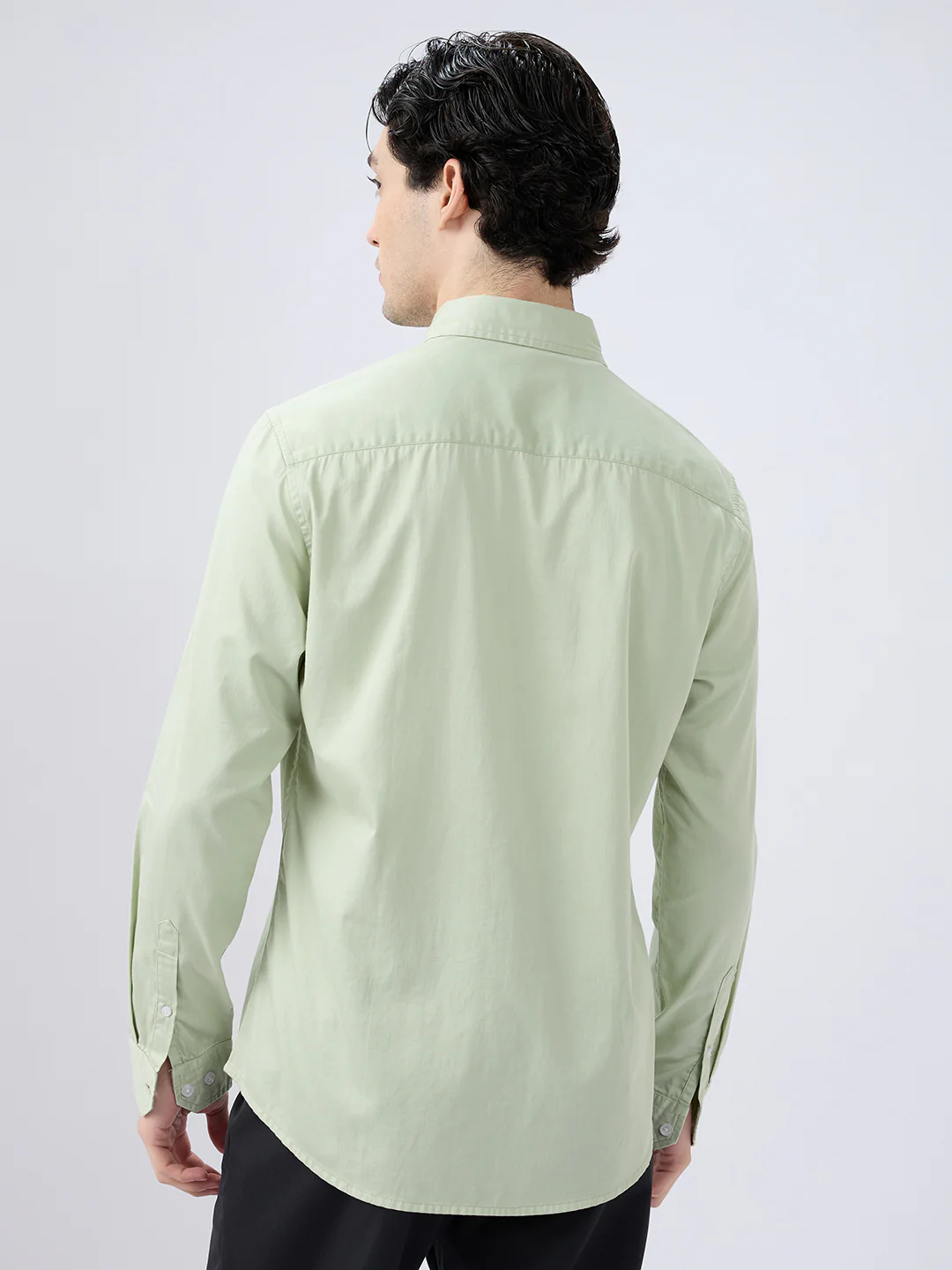 Tea Green Button-Down Collar Satin Shirt - Image 6