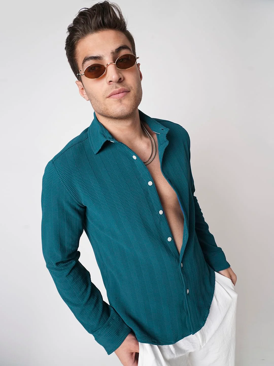 Teal Blue Textured Shirt - Image 2