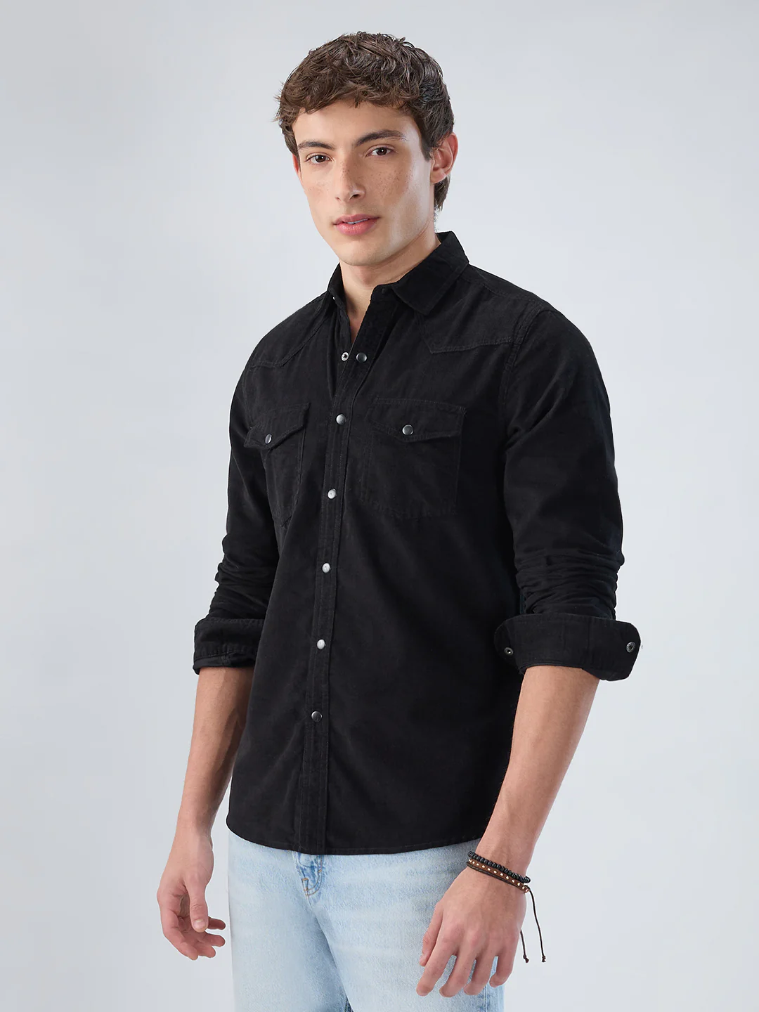 Timeless Black Corduroy Double Flap Pocket Overshirt - Image 5