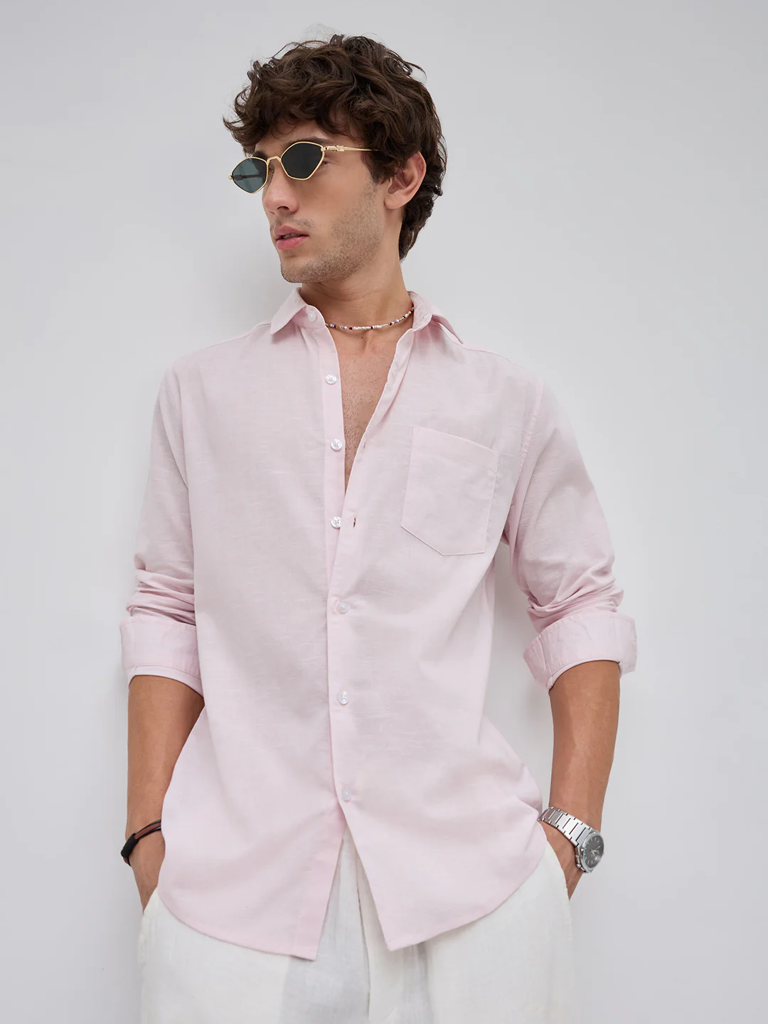 Trendy Lace Pink Fine Textured Shirt - Image 5