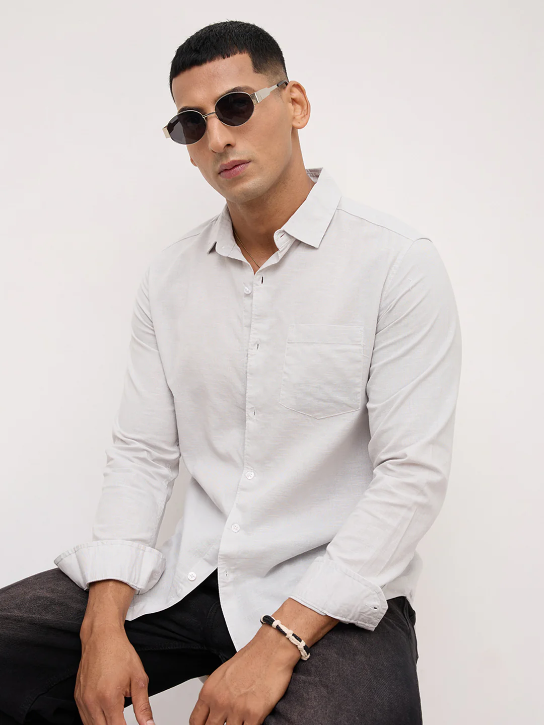 Trendy Pastel Grey Fine Solid Shirt