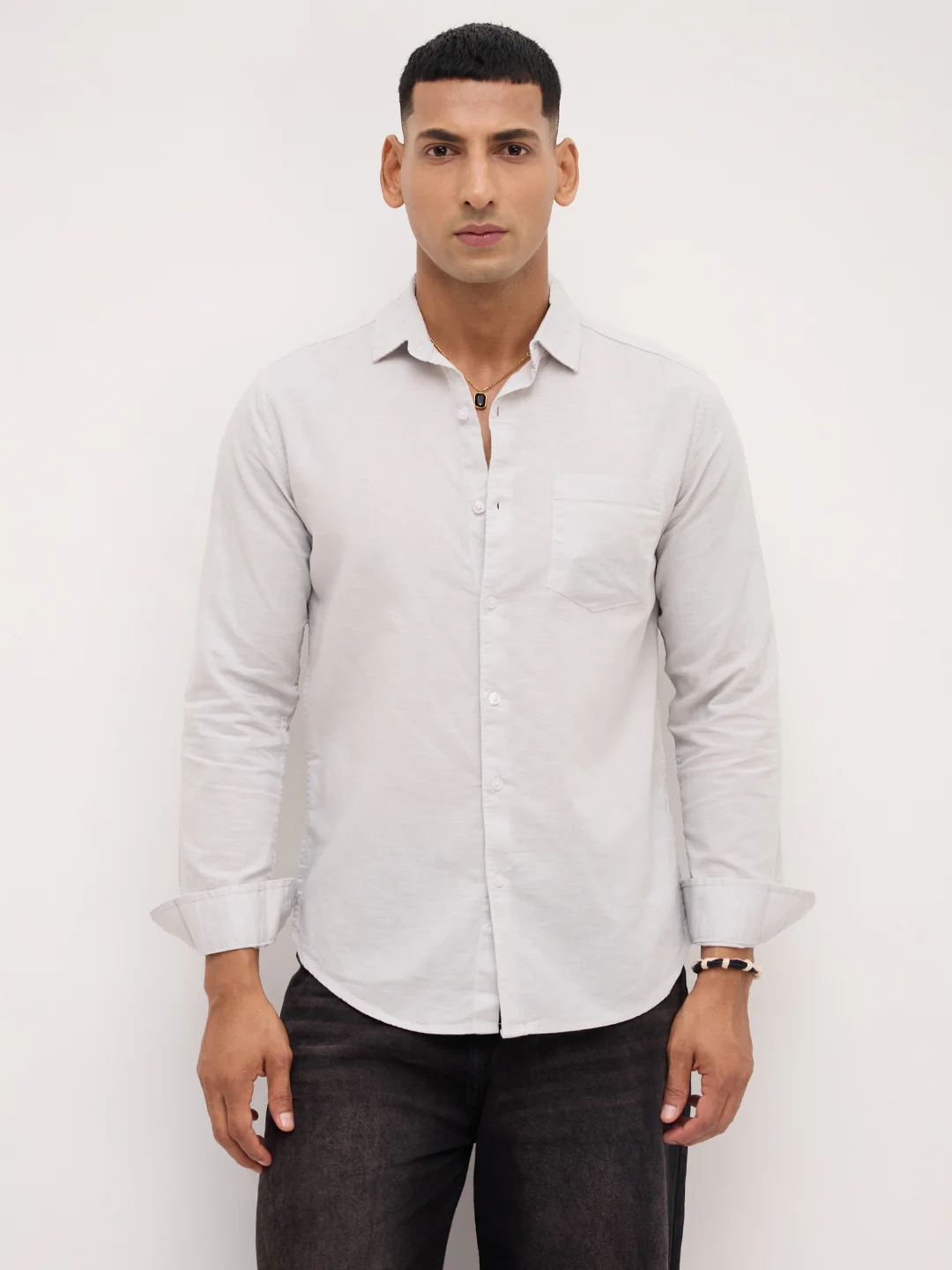 Trendy Pastel Grey Fine Solid Shirt - Image 5