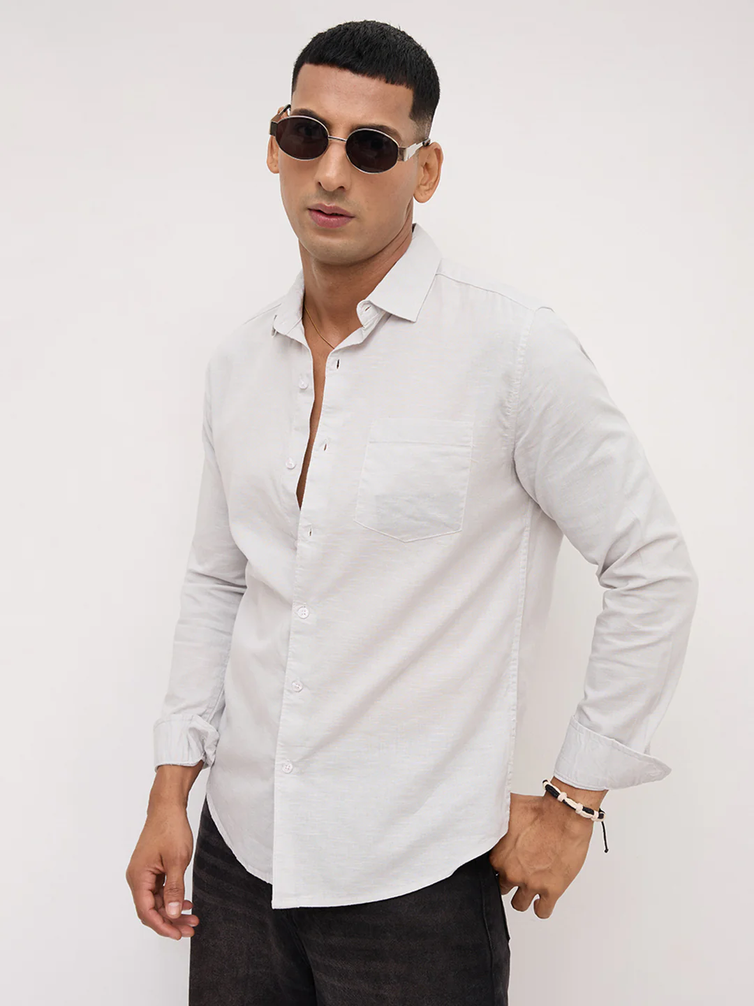 Trendy Pastel Grey Fine Solid Shirt - Image 6