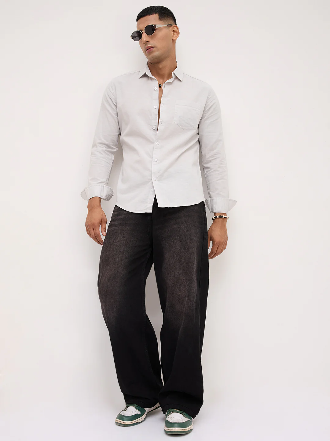 Trendy Pastel Grey Fine Solid Shirt - Image 8