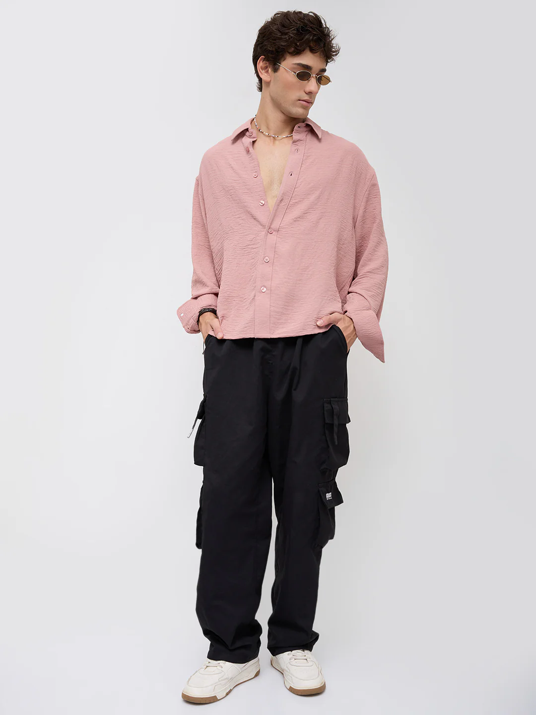 Trendy Spanish Pink Lightweight Crinkled Boxy Fit Crop Shirt - Image 8