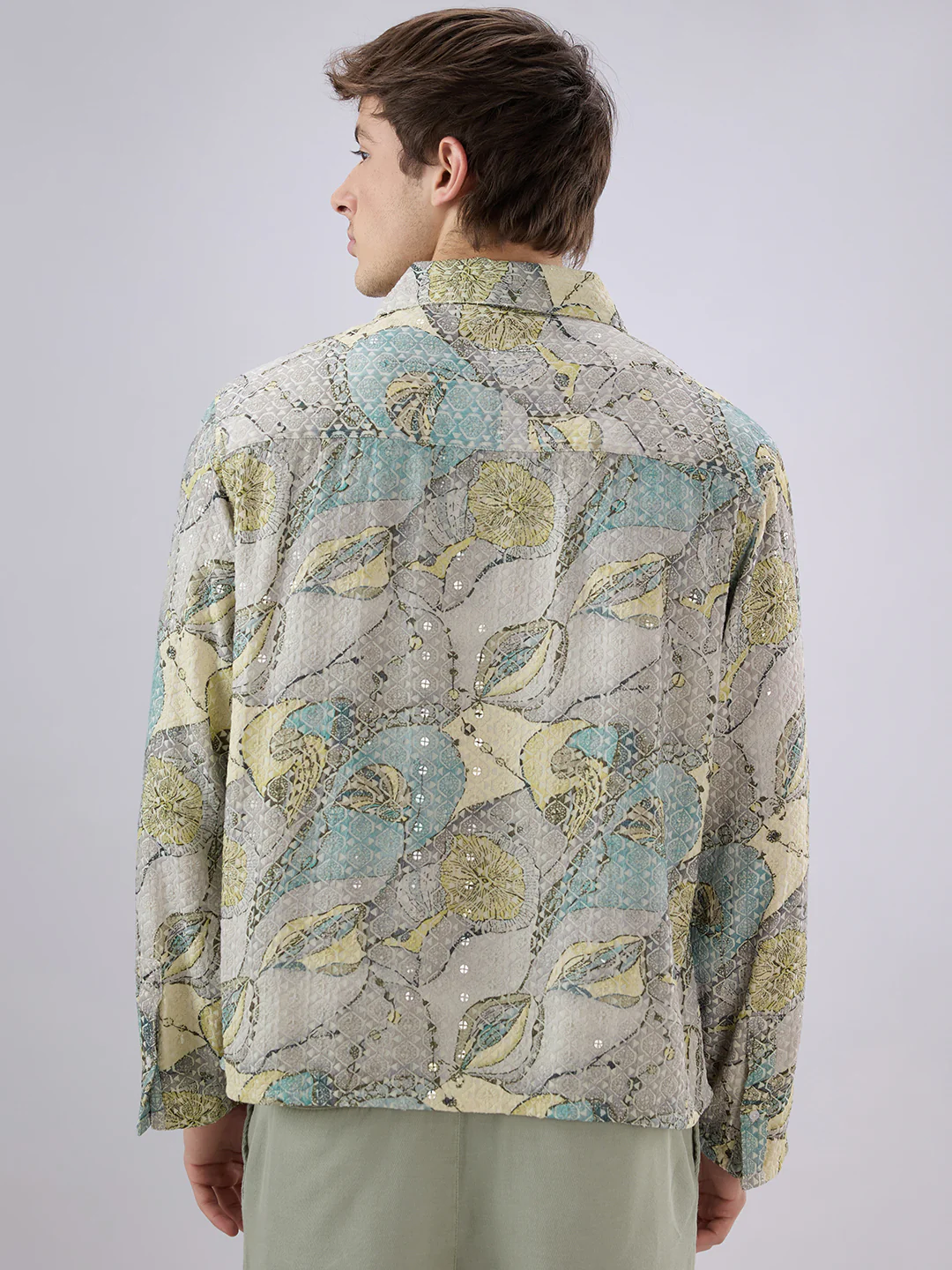Utsav Spark Grey Sequin Embroidered Cuffless Oversized Shirt - Image 7