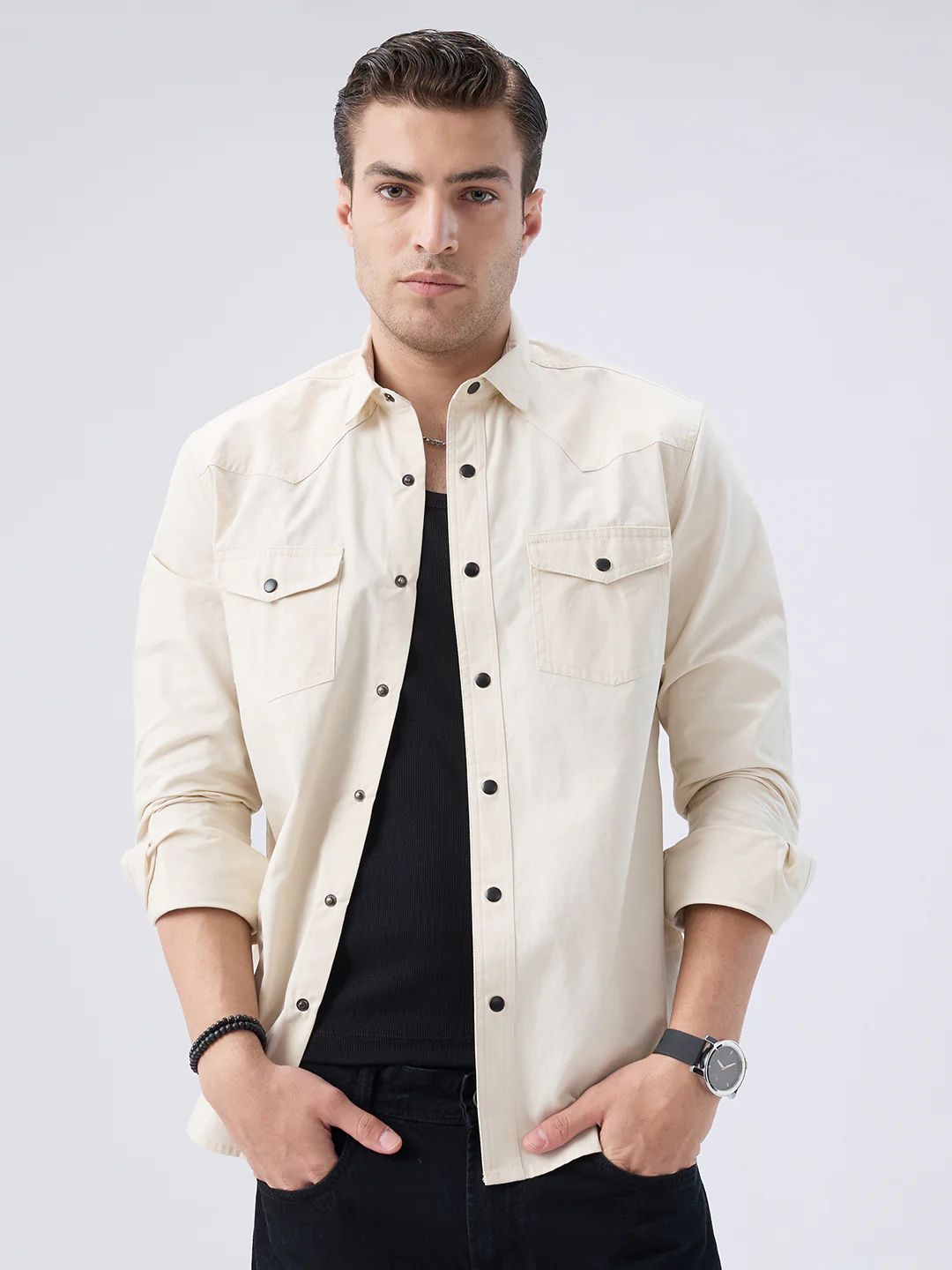 Vintage Cream Voyager Twin Flap Pocket Overshirt - Image 5