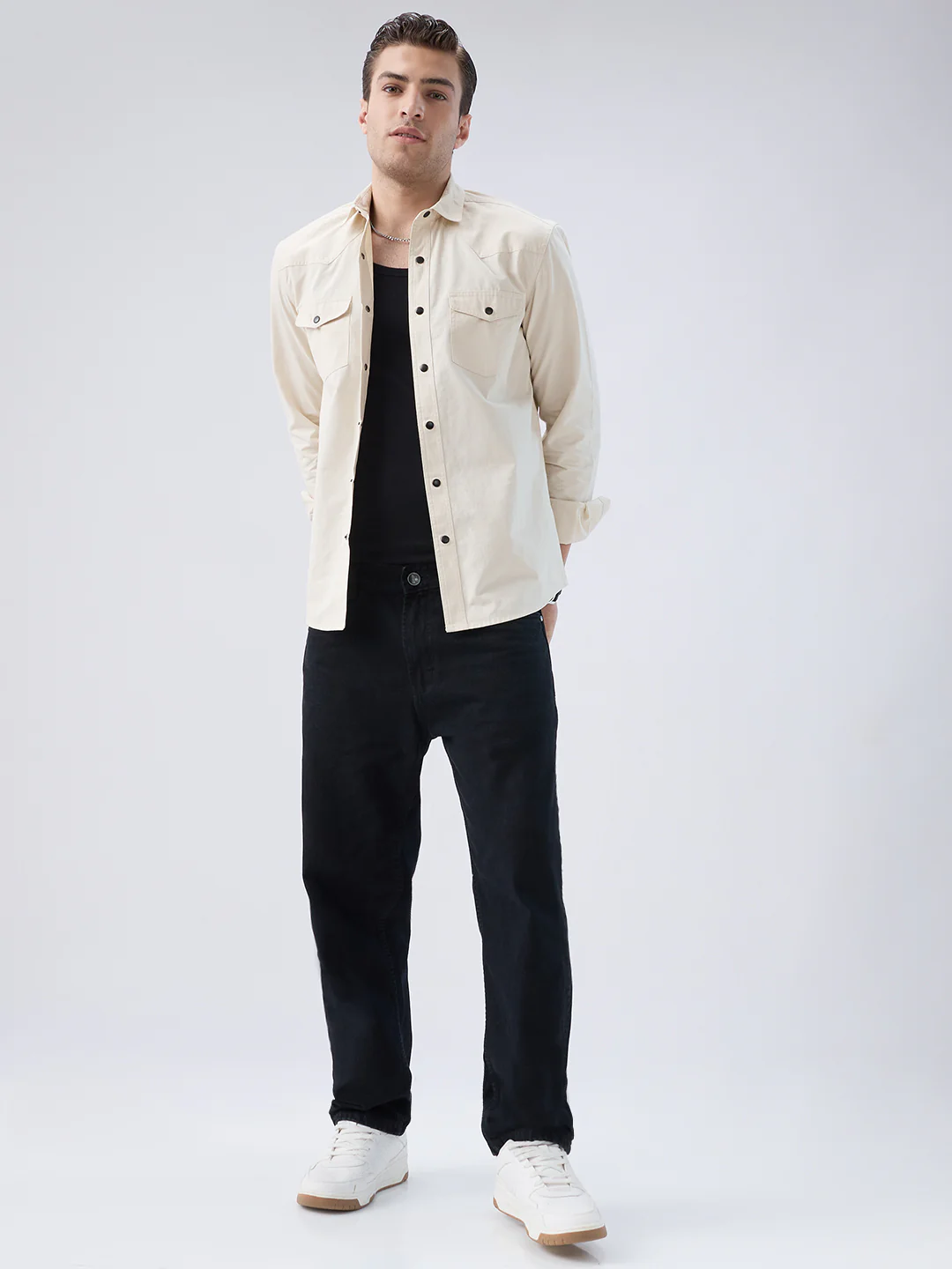 Vintage Cream Voyager Twin Flap Pocket Overshirt - Image 8