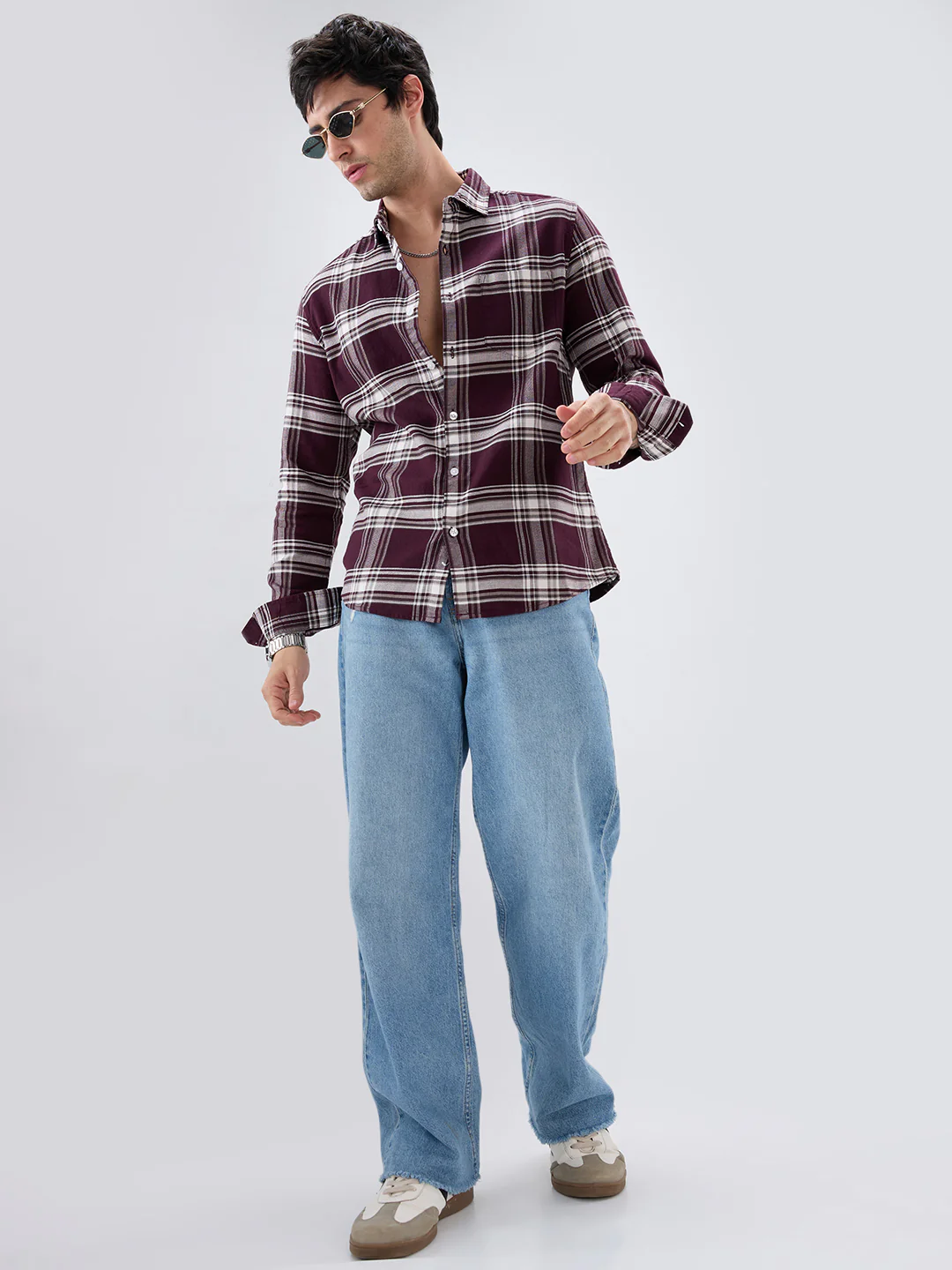 Vintage Deep Wine Plaid Checks Shirt - Image 8