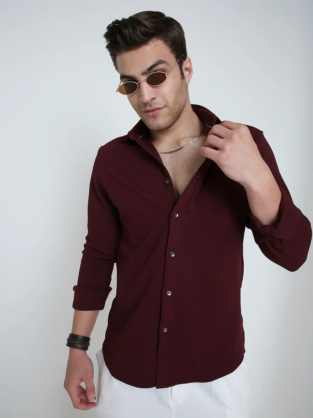 Vintage Maroon Textured Elegance Shirt