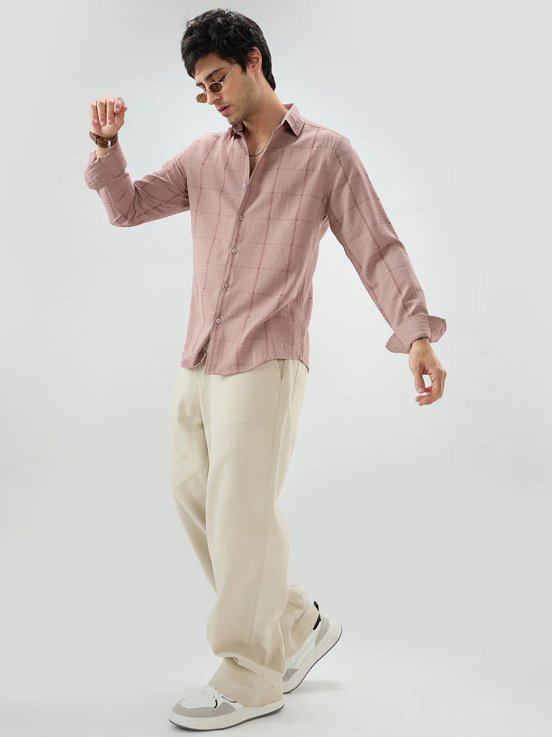 Vintage Peach Micro Checks Textured Shirt - Image 7
