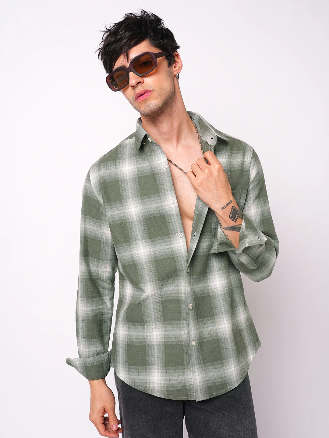 Voguish Olive & White Box Checks Shirt - Image 4