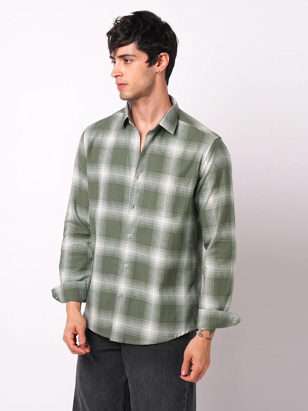 Voguish Olive & White Box Checks Shirt - Image 5