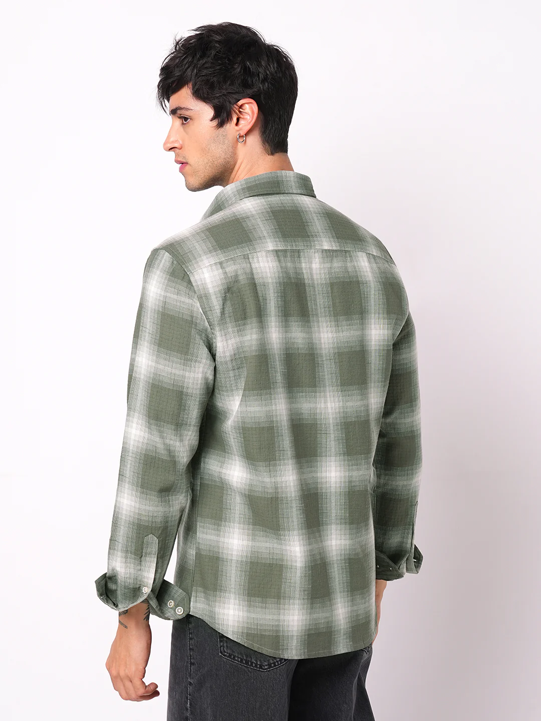 Voguish Olive & White Box Checks Shirt - Image 6