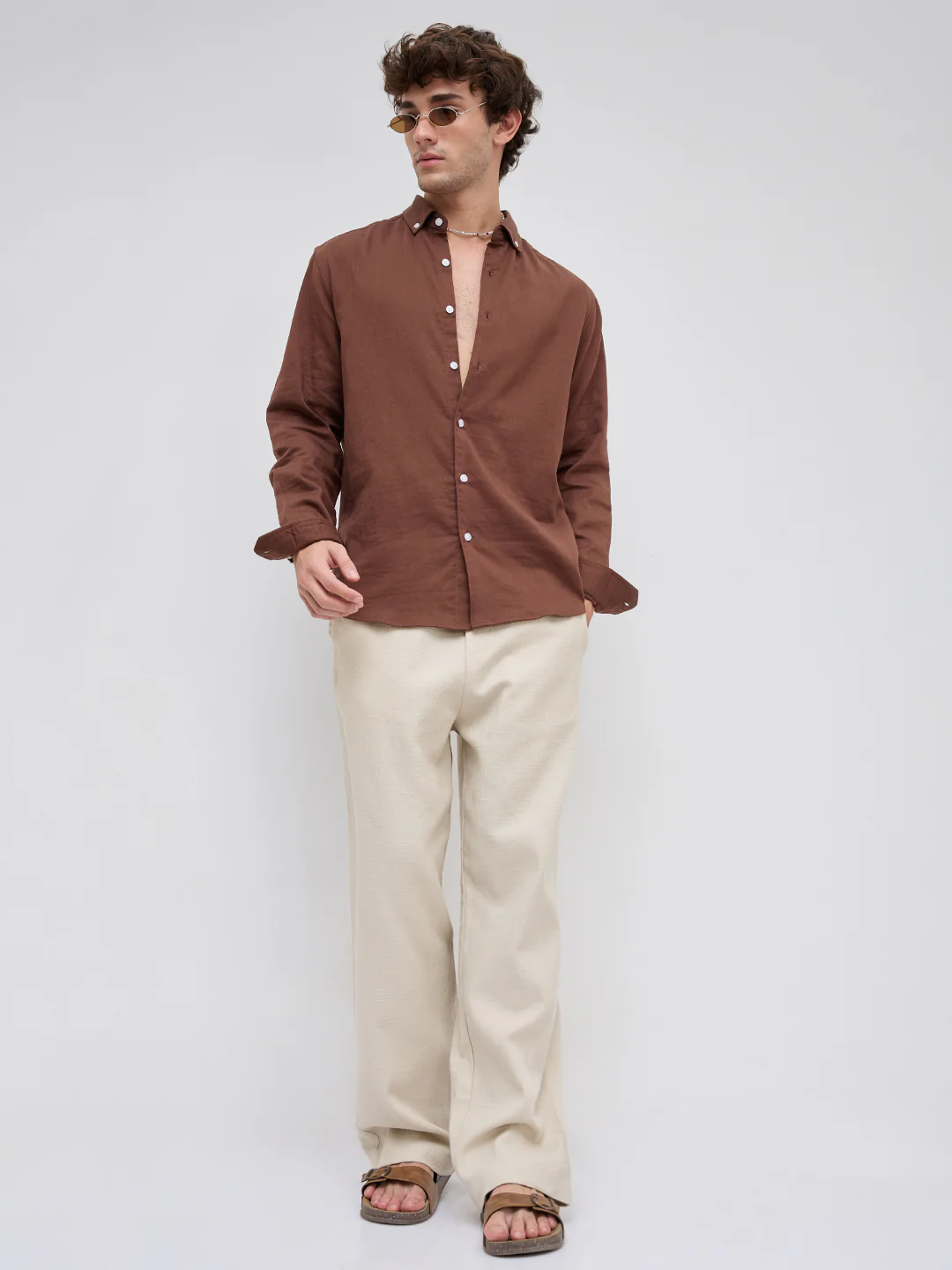 Warm Brown Herringbone Button-Down Shirt - Image 8