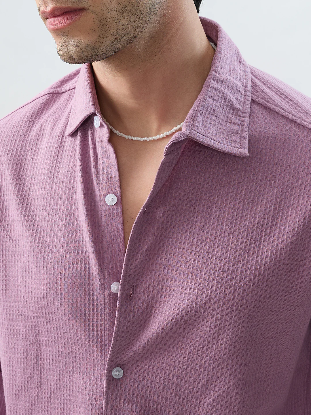 Warm Pink Jacquard Knit Everyday Shirt - Image 3