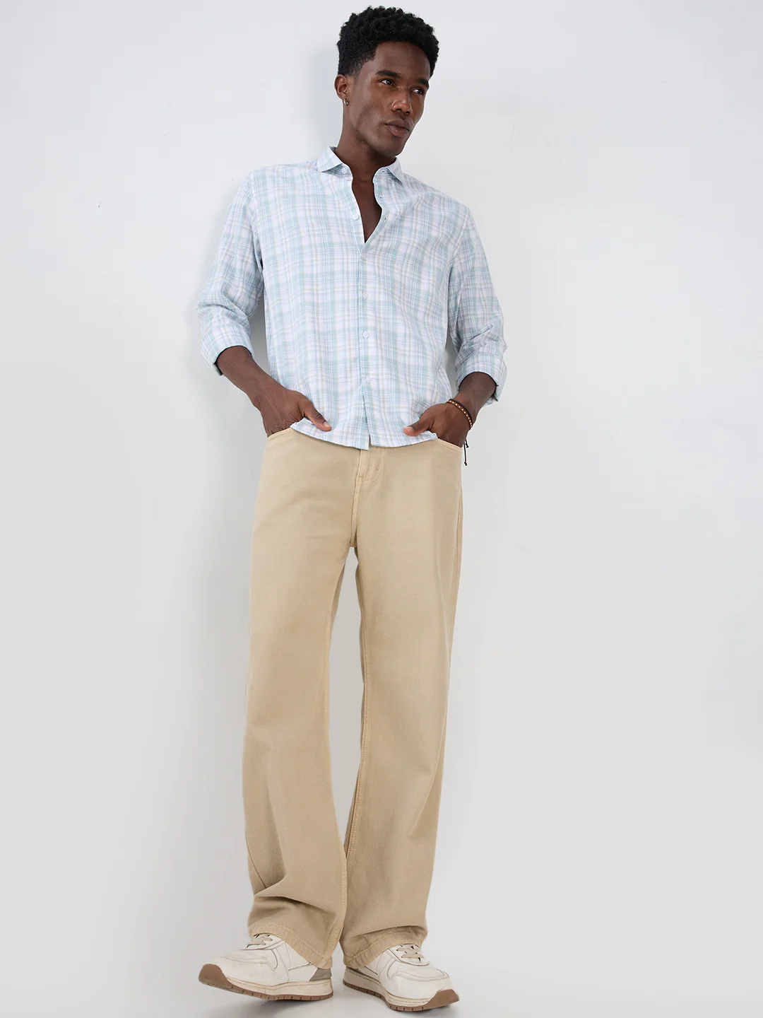 Washed Sage Green Fine Line Grid Checks Shirt - Image 8