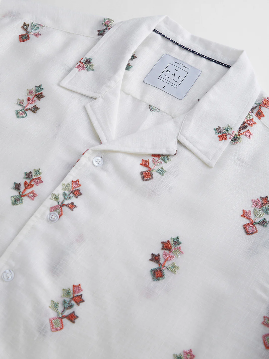 White Embroidered Notch Collar Oversized Shirt - Image 8