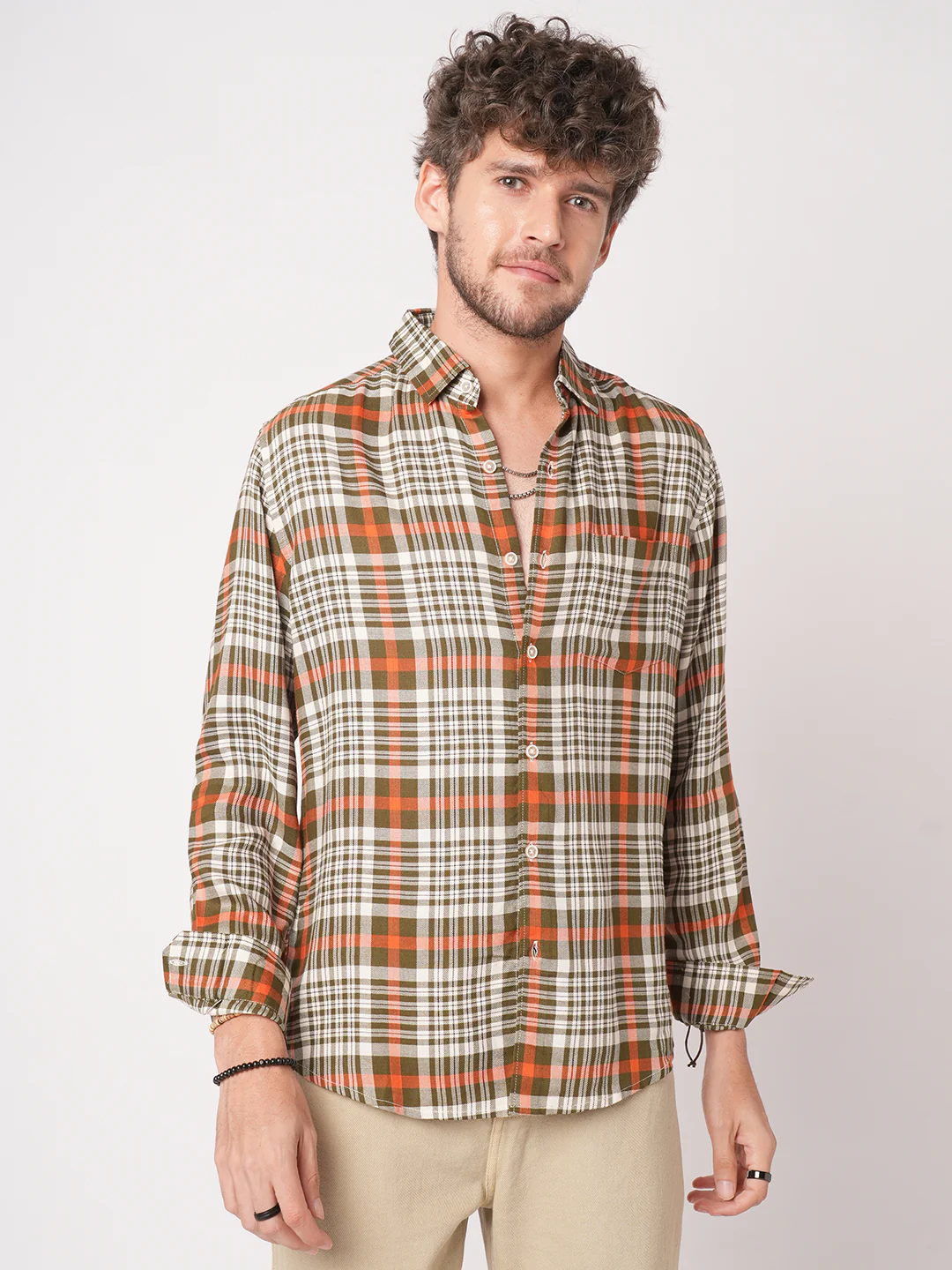 White & Olive Green Heritage Checks Shirt - Image 4