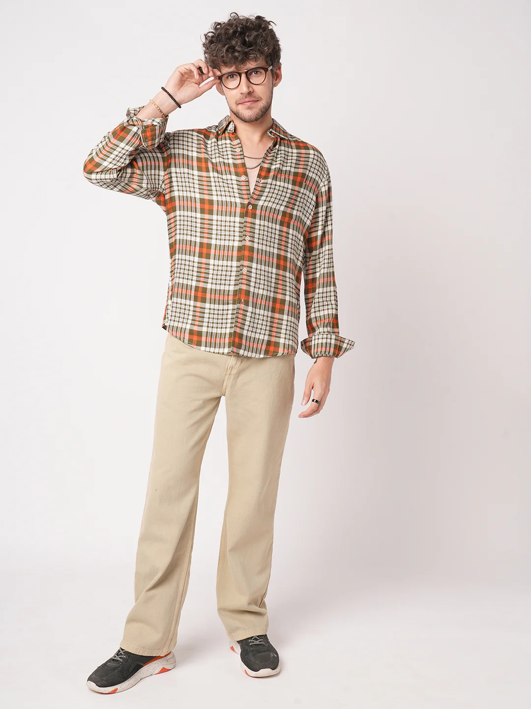 White & Olive Green Heritage Checks Shirt - Image 7