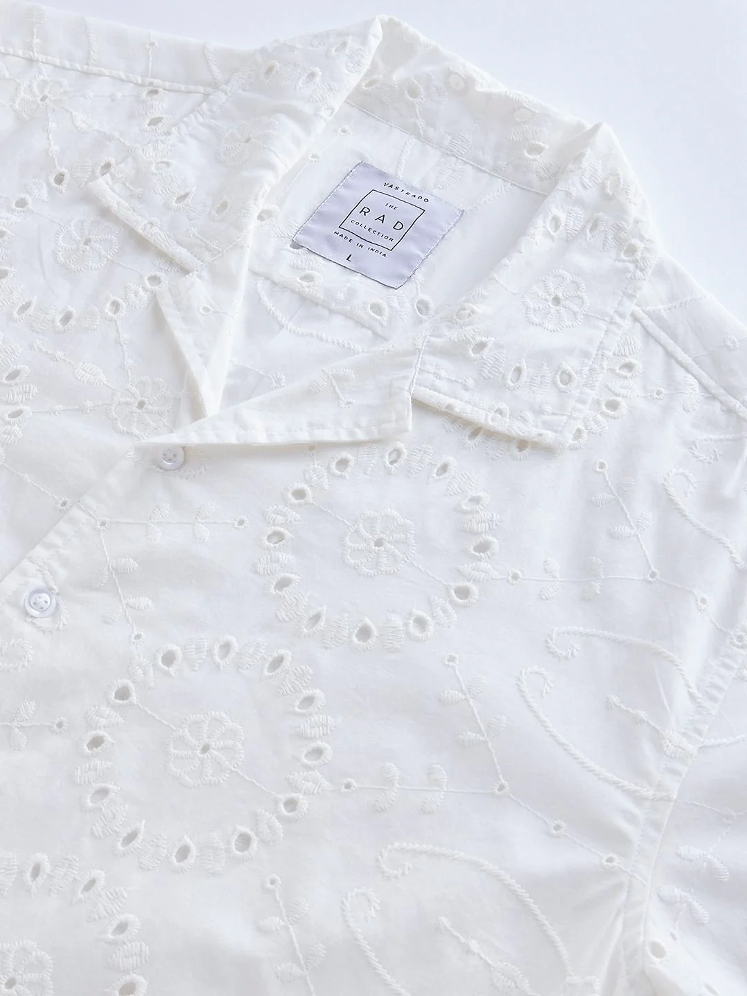 White Schiffli Oversized Resort Collar Shirt - Image 3