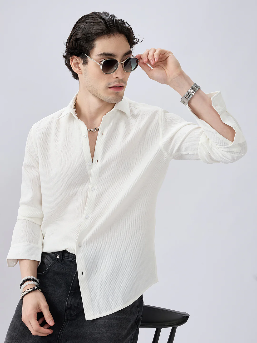 White Waffle Weave Everyday Shirt
