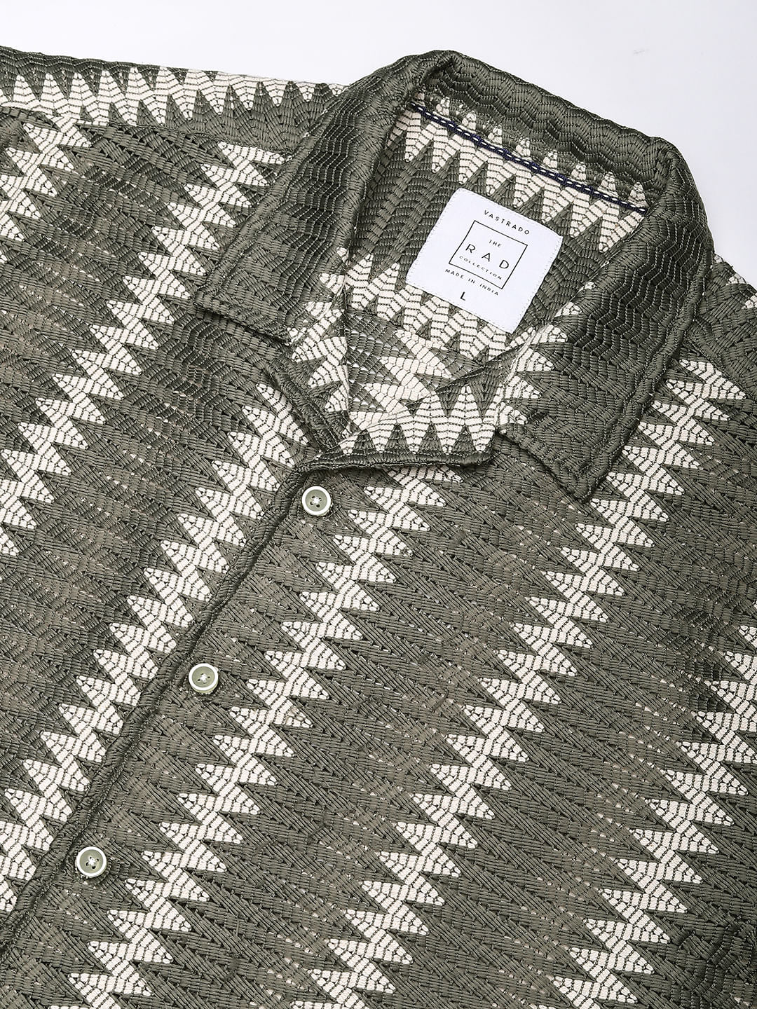 Zig-Zag Olive Crochet Oversized Shirt - Image 3